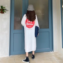 유럽 ​​상품 큰 버전 반팔 티셔츠 여성의 긴 무릎 길이 ins 조수 느슨한 하라주쿠 스타일 반팔 드레스 탑 옷의 한국 버전