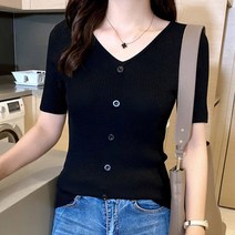 아로하스타일 브이넥 골지 반팔니트티 가디건티 A069