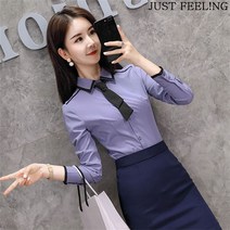 JUST FEEL!NG 여성 정자셔츠 오피스룩 면접 셔츠 슬림핏 남방 블라우스 넥타이증정