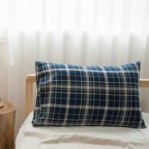 타탄 체크 베개 커버 네이비 면플란넬 기모 50x70 사용가능