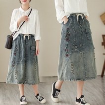 [헬리꽁땡]잔꽃자수데님밴딩스커트
