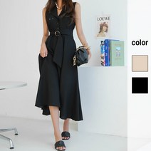 페이퍼먼츠 여성 브이넥 민소매 플레어 스커트 허리벨트 포인트 롱 원피스(브로치 포함) 13678