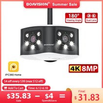 휴대용 와이파이 에그 포켓와이파이 BOAVISION 야외 초광각 파노라마 듀얼 렌즈 고정 IP 카메라 AI 인간 감지 보안 캠 4K 8MP 6MP 180 °, 19.8MP WIFI NO TF Card - AU 플러