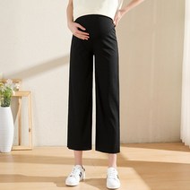 쿨링 와이드 슬랙스 임부 돌돌이 에어매쉬 일자통바지 작은 키 임신함 초기 말기 150CM 8부팬츠 여름옷 2277415196