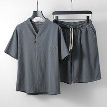 개량한복 상하 세트 면마 남성 여름옷 생활한복, 그레이, 2XL