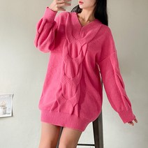 (반응 난리남)빅꽈배기 루즈핏 아방 브이넥 니트 원피스