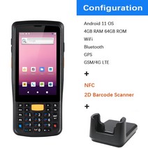 보드 안드로이드 11 4GB 64GB 견고한 PDA 핸드 헬드 터미널 1D 2D 스캐너 바코드 리더 4G 와이파이 GPS 웨어하우스 데이터 수집기 인벤토리, [01] 2D SE4710 NFC, [04] EU