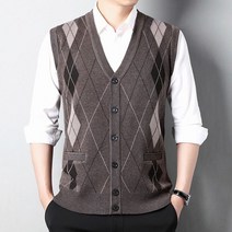 50-60대 남성 조끼 니트 베스트 체크 가디건 민소매 캐주얼 아우터SFW