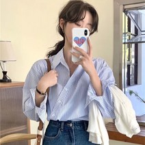 SAHINER 여성 디자인 버튼 셔츠 캐주얼 스트라이프셔츠