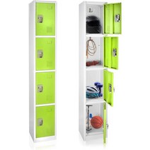 AdirOffice 4개의 문과 후크가 있는 대형 학교 사물함 차고 보관용 튼튼한 스테인레스 스틸 보관함 사무실 4개 문 녹색, Green