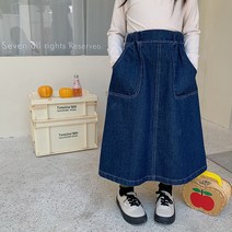 여아 유아 아동 초등 주니어 롱 데님 진청 A라인 청치마