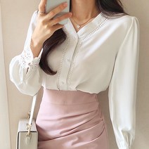 나바바 NB312 여성 쉬폰 레이스소매 긴팔 블라우스