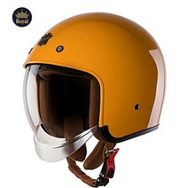 로얄헬멧 오픈페이스 M139 바이크 헬멧 유광 옐로우 감귤색 빈티지 하이바 레트로 클래식 텐덤 안전 인증 (기본 쉴드 포함), 감귤옐로우 겨자 L(57~58cm)