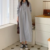 에브리나나 / 줄지긴팔 롱셔츠원피스