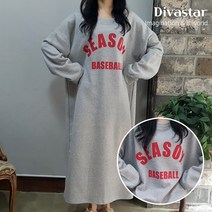상상그이상 여성용 국내제작 기모 오버핏 베이스볼 레터링 포인트 롱원피스 캐주얼 마실룩 홈웨어룩