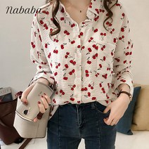 나바바 NB354 여성 캐주얼 체리무늬 카라 셔츠