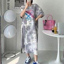 오브치치 빅사이즈 반팔 물나염 프린팅 롱원피스 빅사이즈 원피스 여성 여름 오버핏원피스
