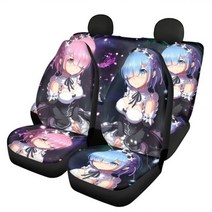 Re Zero Rem Ram 3D 프린팅 애니메이션 유니버설 핏 카시트 커버 블랙 프론트 시트 내구성 좋고 세탁 가능한 오토 메이드 차량 시트 커버, Black