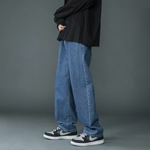 남성 와이드 조거 바지 빅사이즈 힙합 카고 팬츠 청 레그 데님 진 루즈 스트레이트 헐렁한 청 스트리트 데님