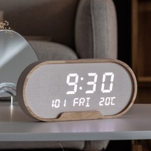 플라이토 타원 우드 인테리어 LED 탁상시계, 타원 크림