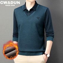 Cwadun 남자 니트 상의 긴팔 기모 레이어드 셔츠