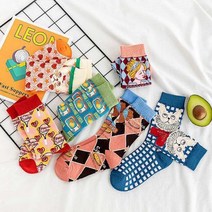 스니커즈 발목 유니크한 햄버거 아가일 가을 양말 고양이 앨리스 패션 특이한 컬러