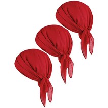 Bencailor 할로윈 해적 면 반다나 손수건 머리띠 중세 르네상스 머리 스카프 3개 블랙, Red