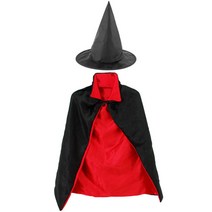 아동용 할로윈 망토 마녀모자 세트, one size, 블랙