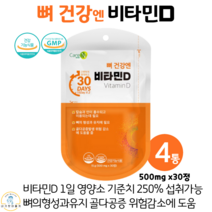 care엔 비타민D 비타민디 뼈 건강 해조칼슘 블랙베리 스트로베리 라스베리 크렌베리 농축액 혼합 과일 야채 농축 분말 500mg x 30정, 4통