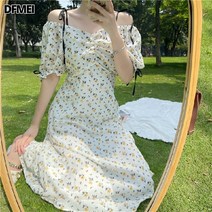 DFMEI 여름 일자 어깨끈 플라워 원피스가 달콤하면서도 소금이 부드러운 도라지 첫사랑 스커트