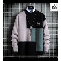 유유가가 남자 배열 컬러 스티치 두꺼운 스웨터