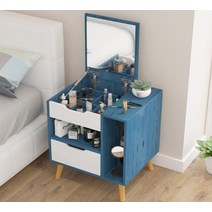원룸 1인가구 미니 화장대 북유럽 현대 나무 드레서 스탠드 침실 가구 거울 서랍 침대, 파란색