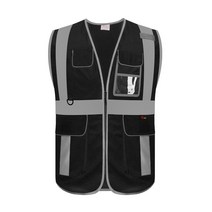 블랙불조끼 작업용 공사용 PPE 고가시성 작업 조끼 건설 반사 포켓 및 지퍼, Style 2 Black_Full Chest120cm, Style 2 Black+Full Chest120cm