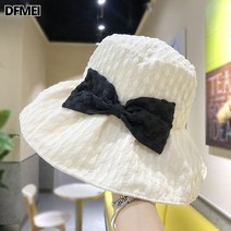 여름 시크검정 리본 버킷햇 여성용 UV차단 접이식 썬캡