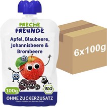 독일 FRECHE FREUNDE 6개월 사과 블루베리 커런트 블랙베리 아기 과일 퓨레 스퀴즈 파우치 6X100g, 2팩, 100g