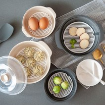 리빙안 전자렌지 라면용기 찜기 2종세트, 아이보리