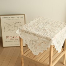 조이스힐 감성 코튼 레이스 천 3size 자수보 미니 원탁 협탁보 다용도 2인용 4인용 식탁보 테이블보, L (120 x 120)