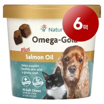 리암마켓 NaturVet 네이처벳 강아지 고양이용 면역 건강한 피부 털 관리 보충제 오메가 연어 오일 소프트츄 90개 1팩, 6팩