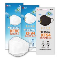 (바로안심)식약처 허가 국산 KF80 KF94 황사 방역 마스크(블랙 화이트), KF94(화이트)