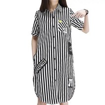 여름 빅사이즈 여성 스트라이프 티셔츠 원피스 미디