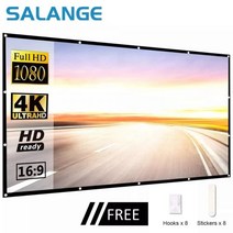 빔 프로젝터 스크린 Salange 프로젝션 휴대용 100 인치 120 인치 150 인치 16:9 여행 홈 시어터를위한 야외 영화, 84인치