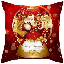 크리스마스쿠션 Luanqi 골든 레드 베개 케이스 45x45 cm 산타 클로스 폴리 에스터 커버 장식 홈 navidad, 45X45cm, 04108