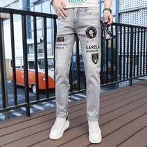 남자 청바지 자수 청바지 레터링 프린트 팬츠