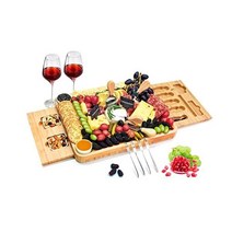 FirstBuy 대나무 치즈 보드 및 칼 세트 15.7 x 13인치 나무 샤퀴테리 플래터 붙이 플래터 세트 엔터테인먼트 서빙을 위한 세련된 샤퀴트리