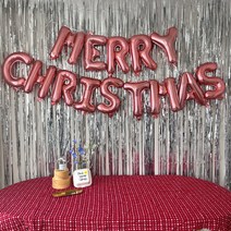 [당일발송] 메리 크리스마스 파티 장식 가랜드 홈파티 세트 성탄절 파티, 루돌프 머리띠 솜털(브라운), 크리스마스 풍선(로즈골드)