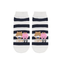 남자발목 패션 캐릭터양말 시바개꿀꿀 화이트/네이비