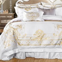 white egyptian cotton bedding set us king 퀸 사이즈 세련된 황금 자수 침구 세트 슈퍼 부드러운 침대 시트 세트 이불 커버