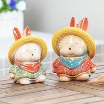 도자기 토끼 컬렉션 피규어 2개 테이블 거실 선반 진열장 현대 동물 장식 홈오피스 조형물 도자기 동물공예 돼지 저금통, set