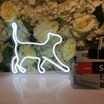고양이 맞춤 LED 네온 사인 인터리어 소품 침실 홈 생일 파티 불빛 선물, 형광색 (28x23cm)
