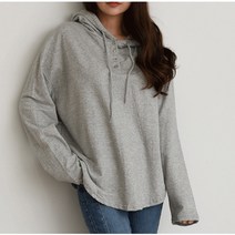 여성 무지 루즈핏 단추 옆트임 면 후드 티셔츠 5색상 캐주얼룩 후드티